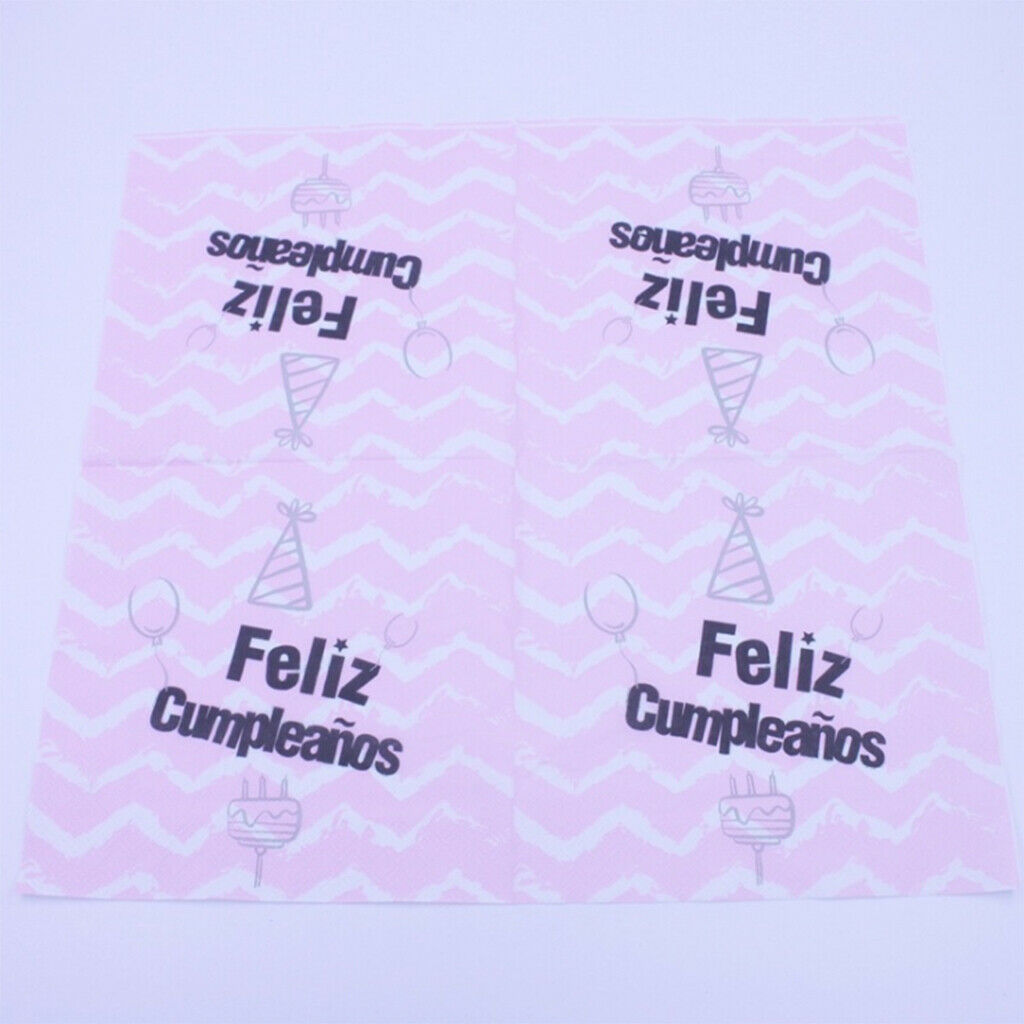20 Pieces Tissue Paper Feliz Cumpleanos Pink Napkin Baby Shower Party Supply