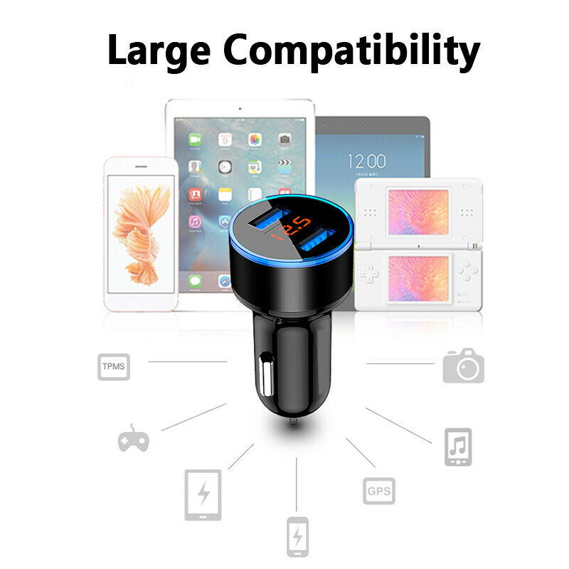 3.1A Dual USB Port Digital Car Cigarette Charger Lighter 12V/24V LED Voltmeter