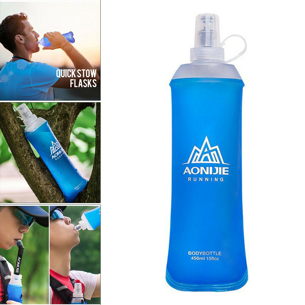 2X TPU Soft Flask Running Collapsible Water Bottles for Hiking 450ml Blue
