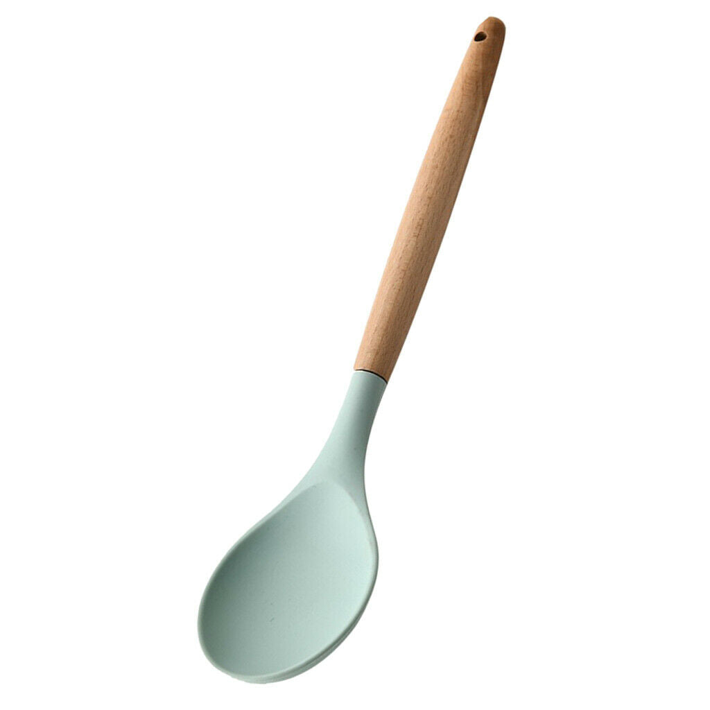 Spoon & Spatula Utensils Set Heat Resistant with Natural Wooden Handle