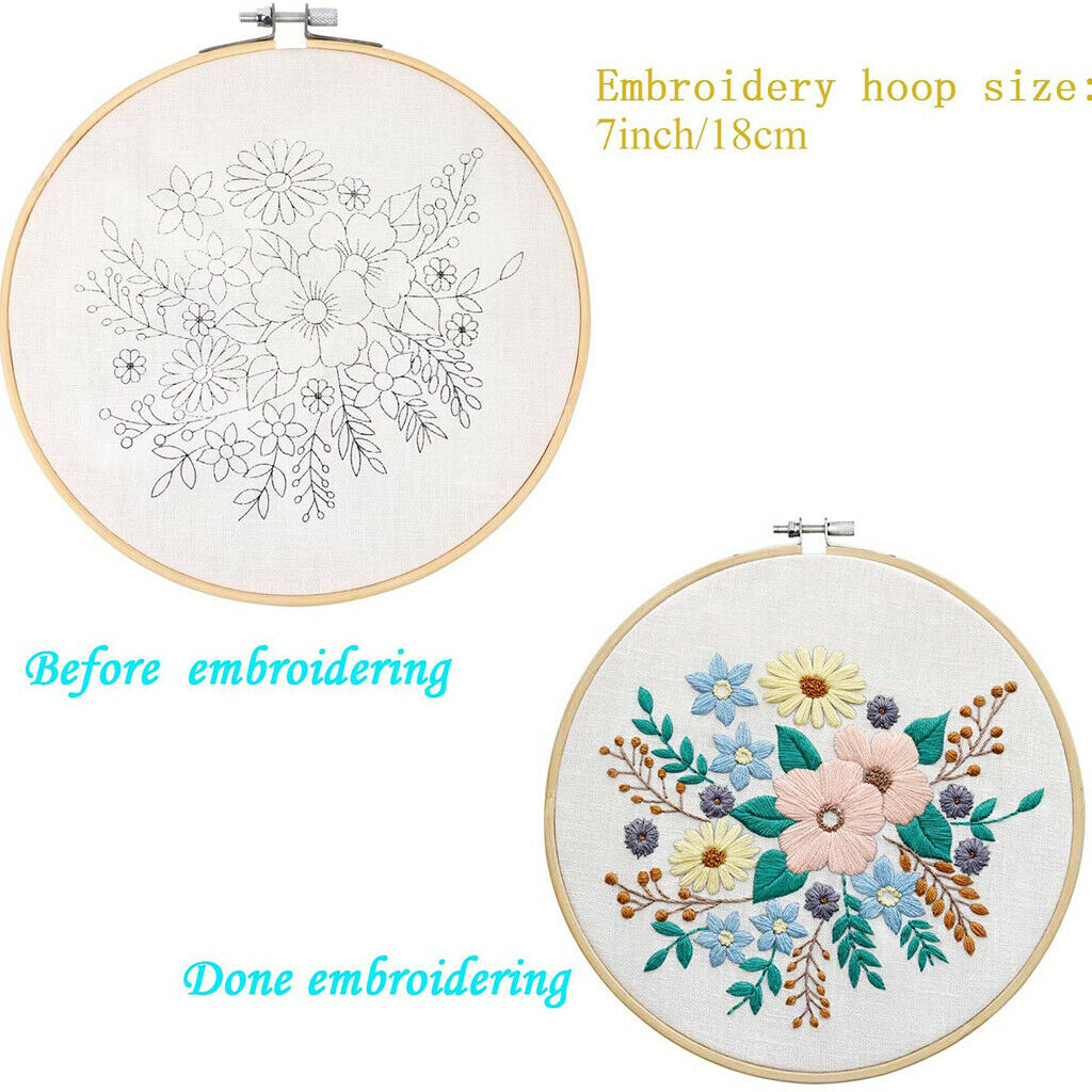 Flower Pattern Needle Thread Sewing Kits with Cross Stitch Hoop, Embroidery