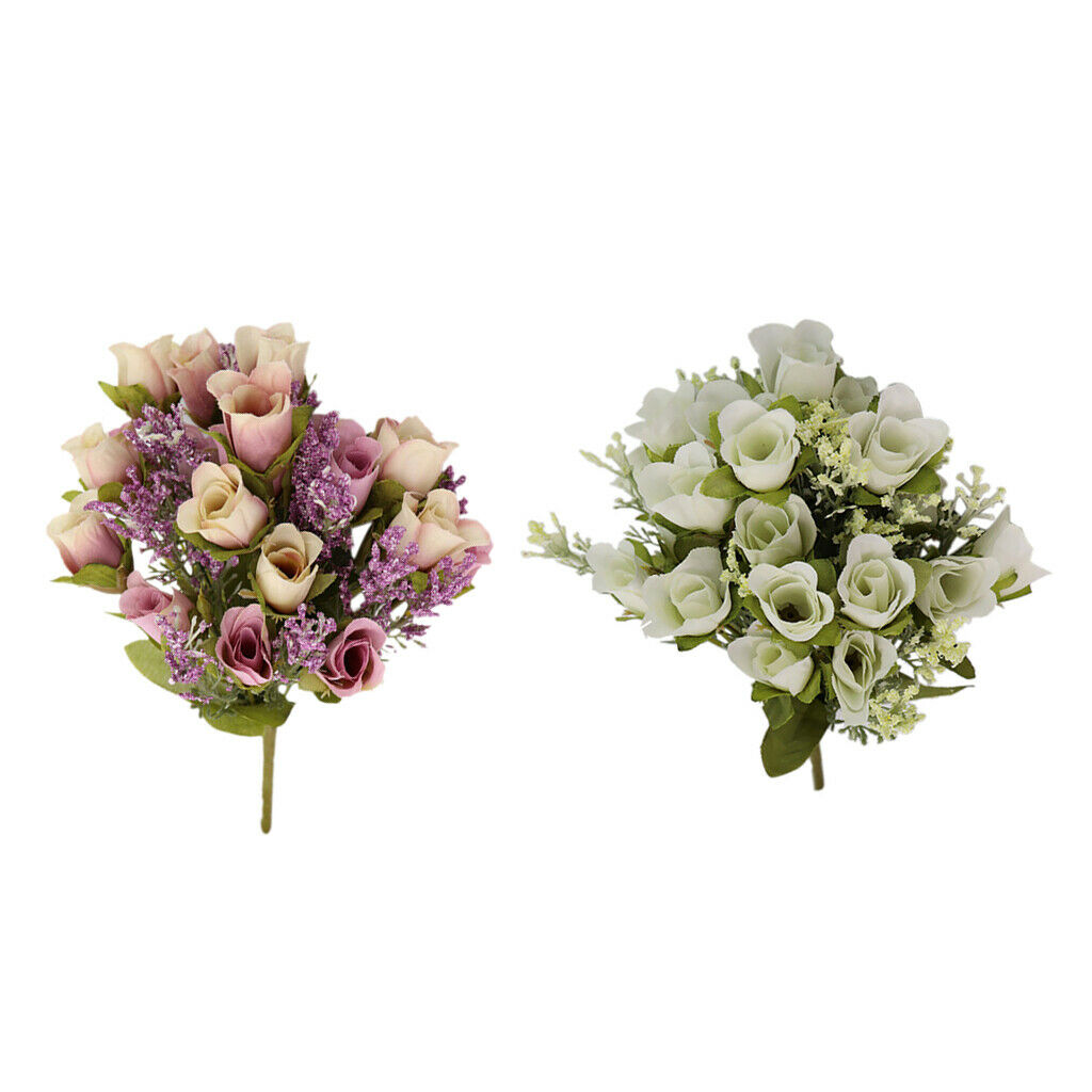 Pack 2 Artificial Roses 20 Heads Bouquet for Home Garden Party Decorative
