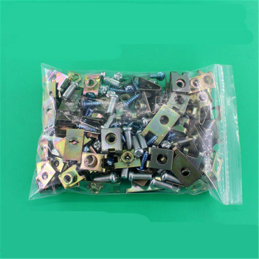 Mixed 200Pcs Car Body Door Panel Fastener Fixed Screw U Type Gasket Fender Clips
