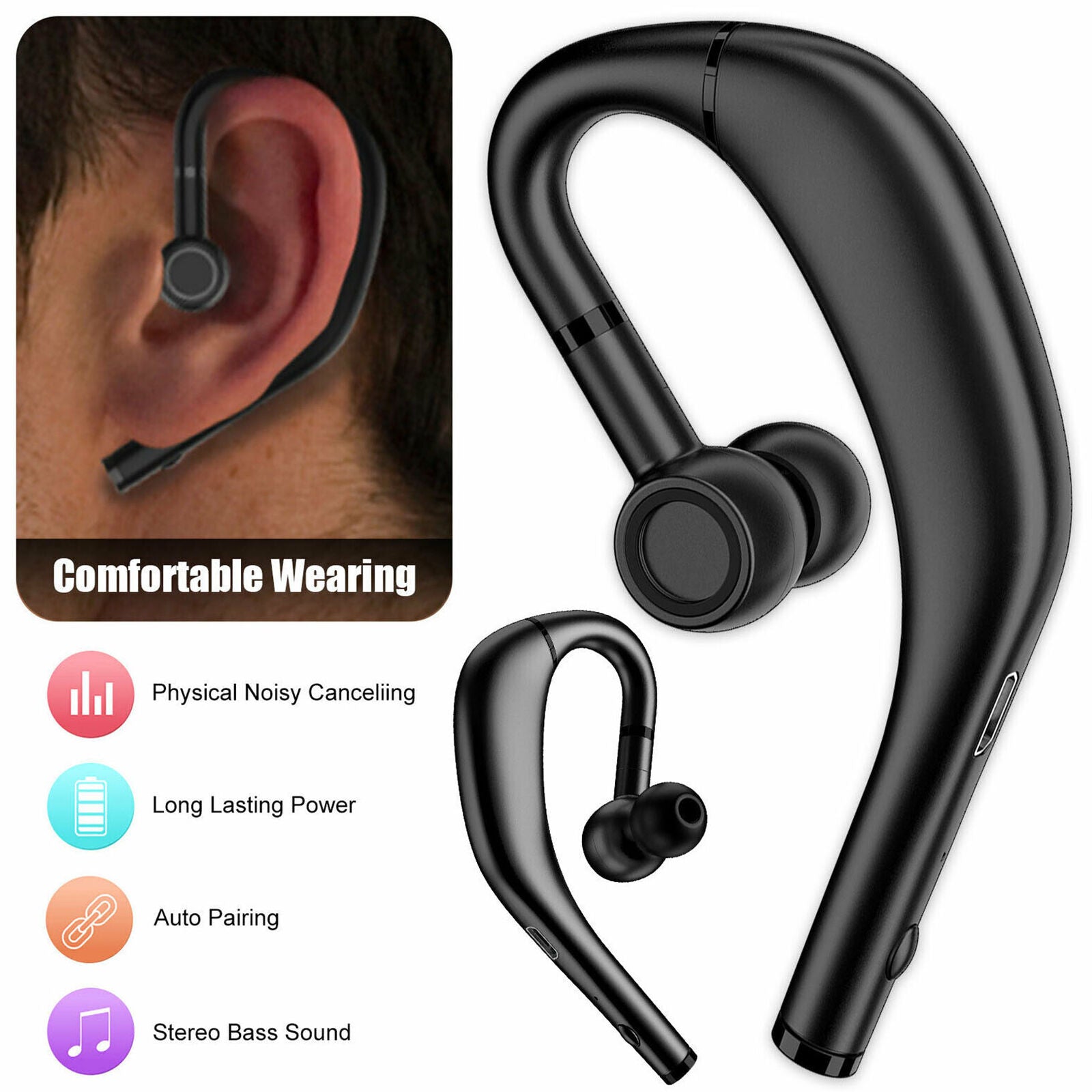 Wireless Bluetooth 5.0 Headset Stereo Driving Trucker Earphone Earbuds