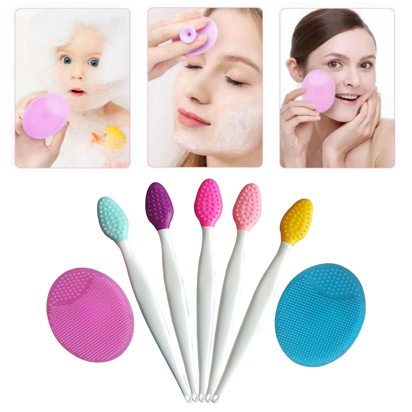 5Pcs Silicone Lip Brush with 2Pcs Facial Brushes for Fuller Lip Appearance