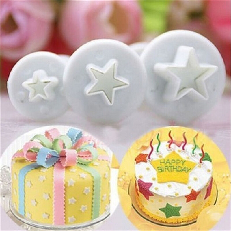 3PCS Star Cake Cookies Cutter Plunger Sugarcraft Decorating Fondant Mol.l8