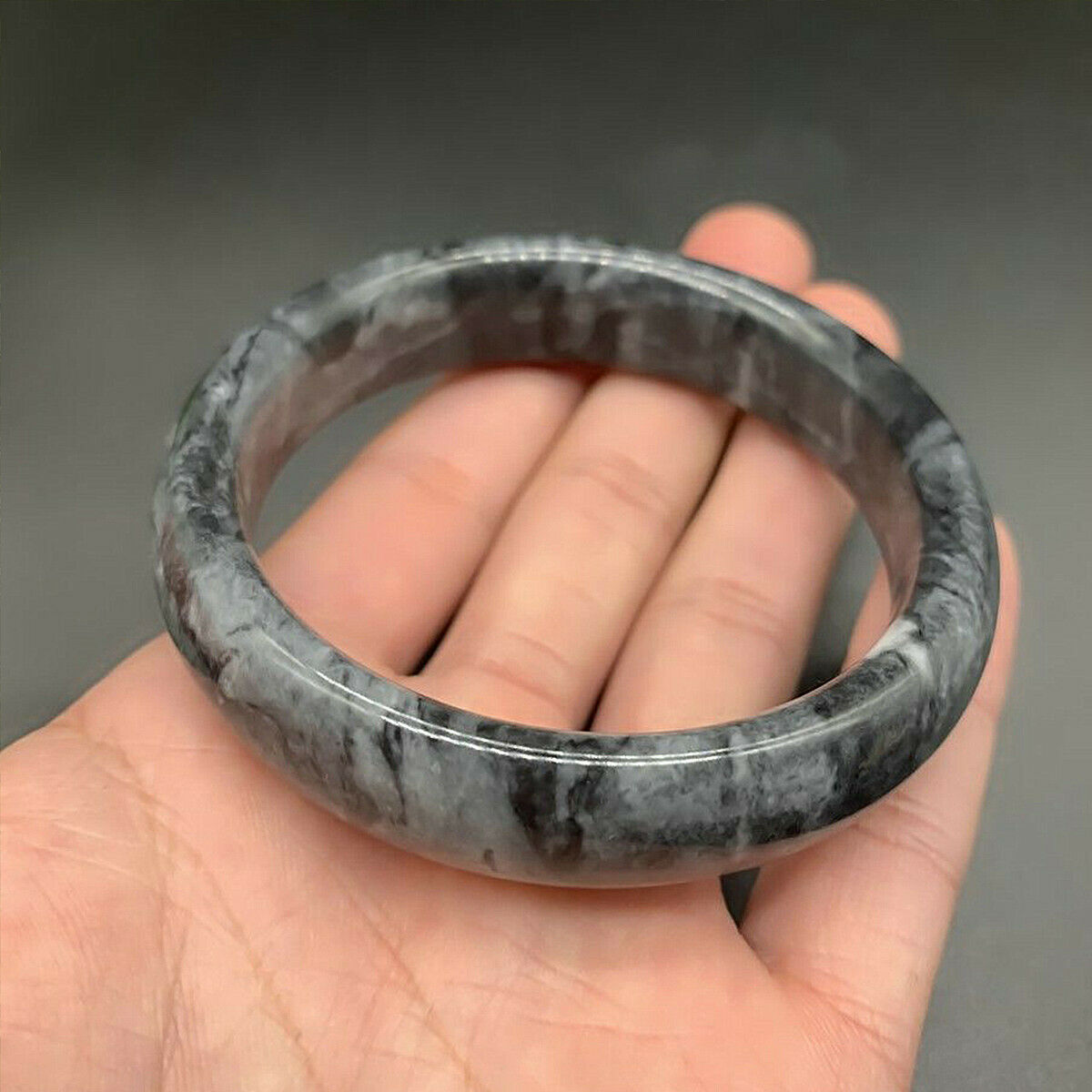 Gorgeous Chinese Beautiful Natural Green Black ink Jadeite Jade Bracelet Bangle