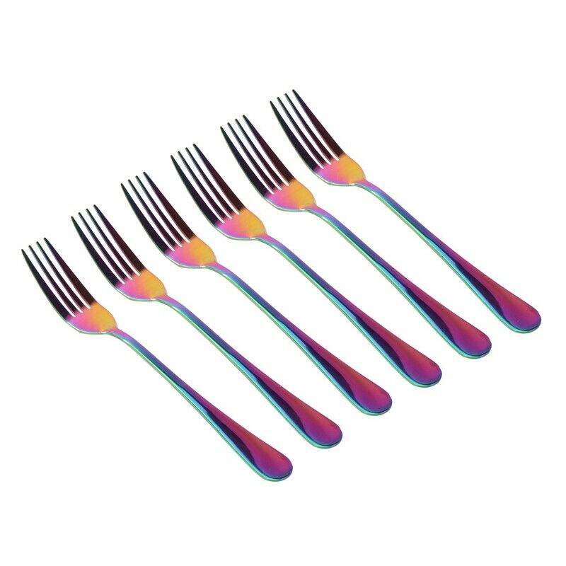Stainless Steel Table Forks Set, 6Pcs Rainbow Color Stainless Steel Tableware K4
