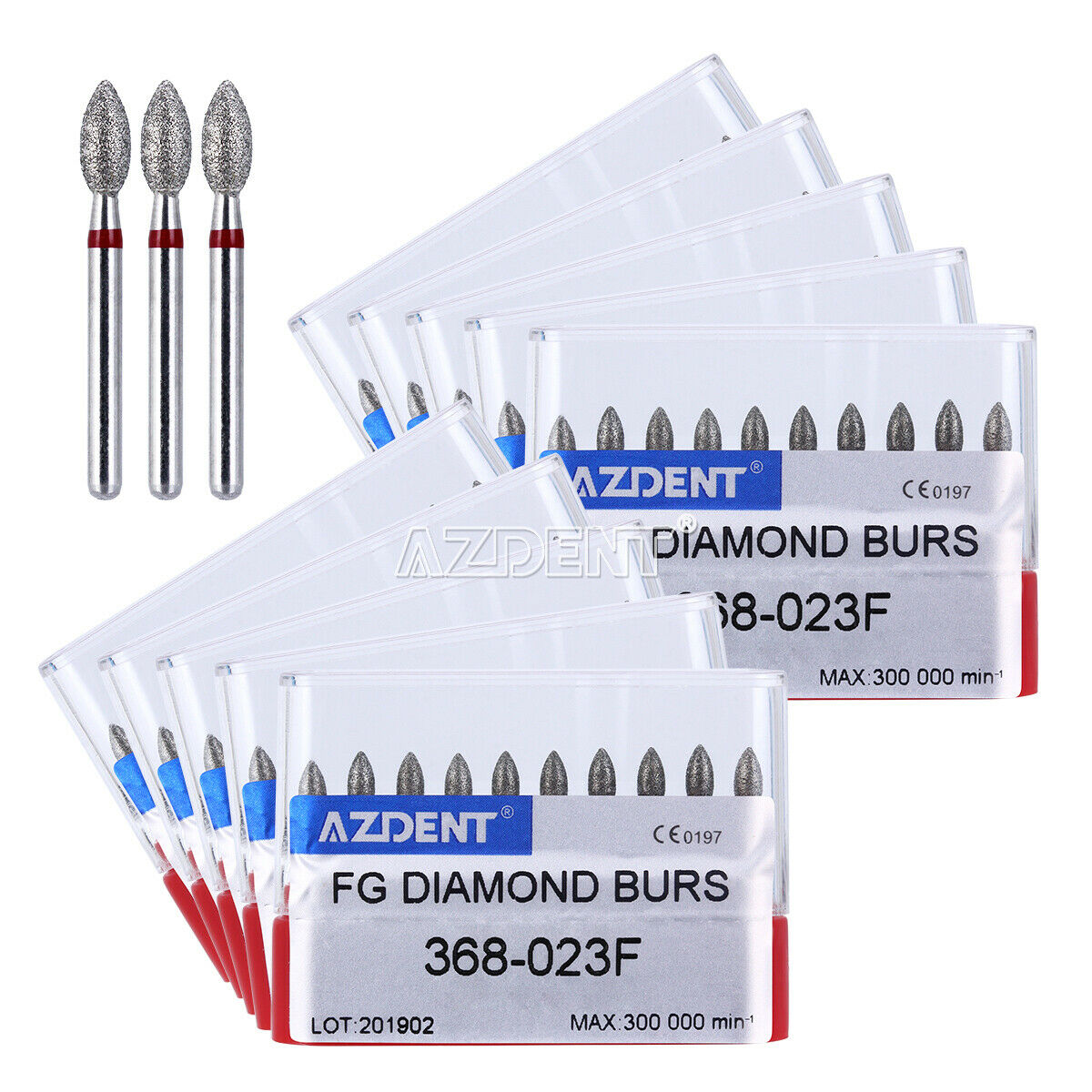5 x AZDENT Denal FG Diamond Burs Football #368-023F Fine Red 10Pcs / Pack