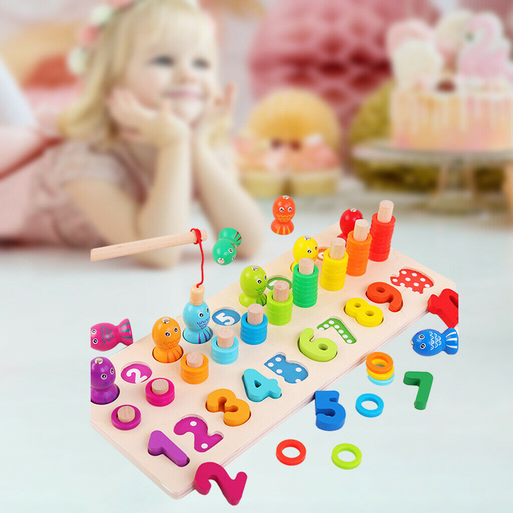 Wooden Math Fishing Toys Preschool Education Aids Toys for Children Kids