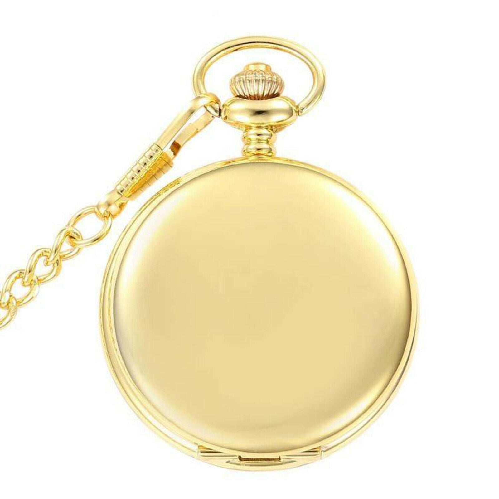 Polished Full  Quartz Pocket Watch, Dual Case, 14" Length Chain, Men's Clothing