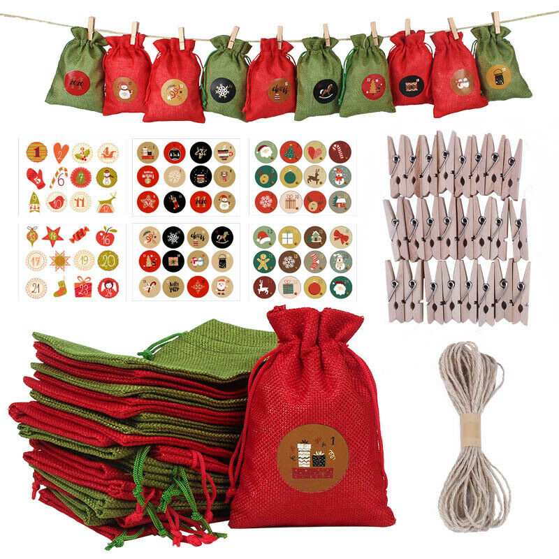 24Pcs/set 10*14CM Christmas Advent Calendar Sack Gift Bags For Christmas Pa TL