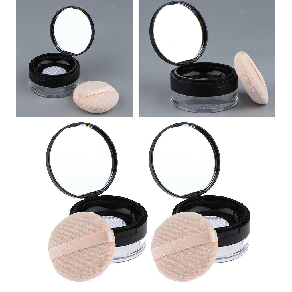 2x Round Face Powder Case with Mirror Travel Foundation Jar Cosmetic Box