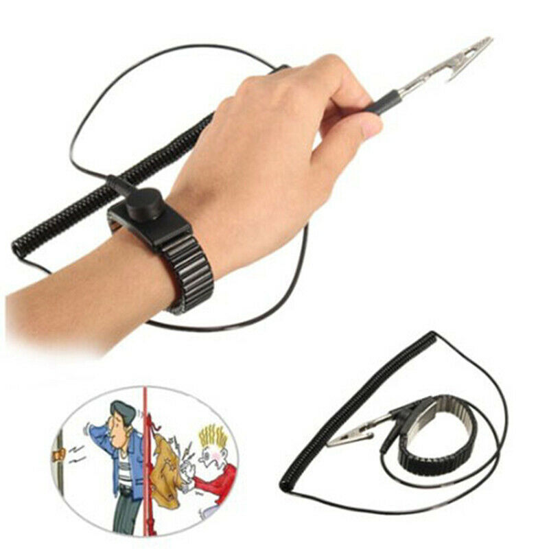 Anti static work wrist strap ESD adjustable discharge belt ground metal brace.DD