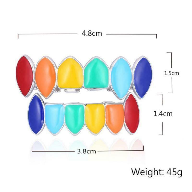 Hip Hop Grills Set Top and Bottom Mouth Tooth   Hip Hop Teeth Grills - Rainbow