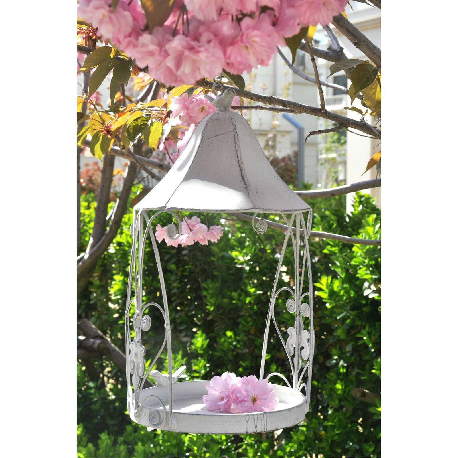 Retro Iron Round Wild Bird Feeder Tray Hanging Outside Yard Decor Stylish