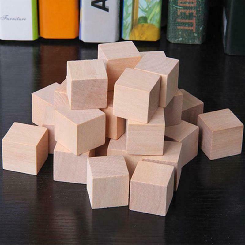 Wooden Cubes Natural Unfinished Craft Wood Blocks for Baby Shower Pack of 20
