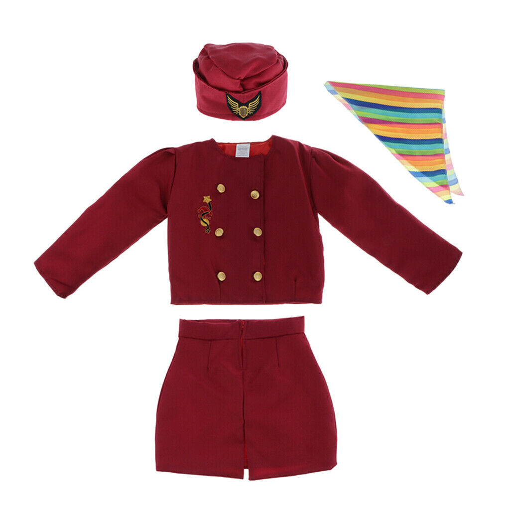 Girls Red  Attendant Stewardess Airline Costume Set