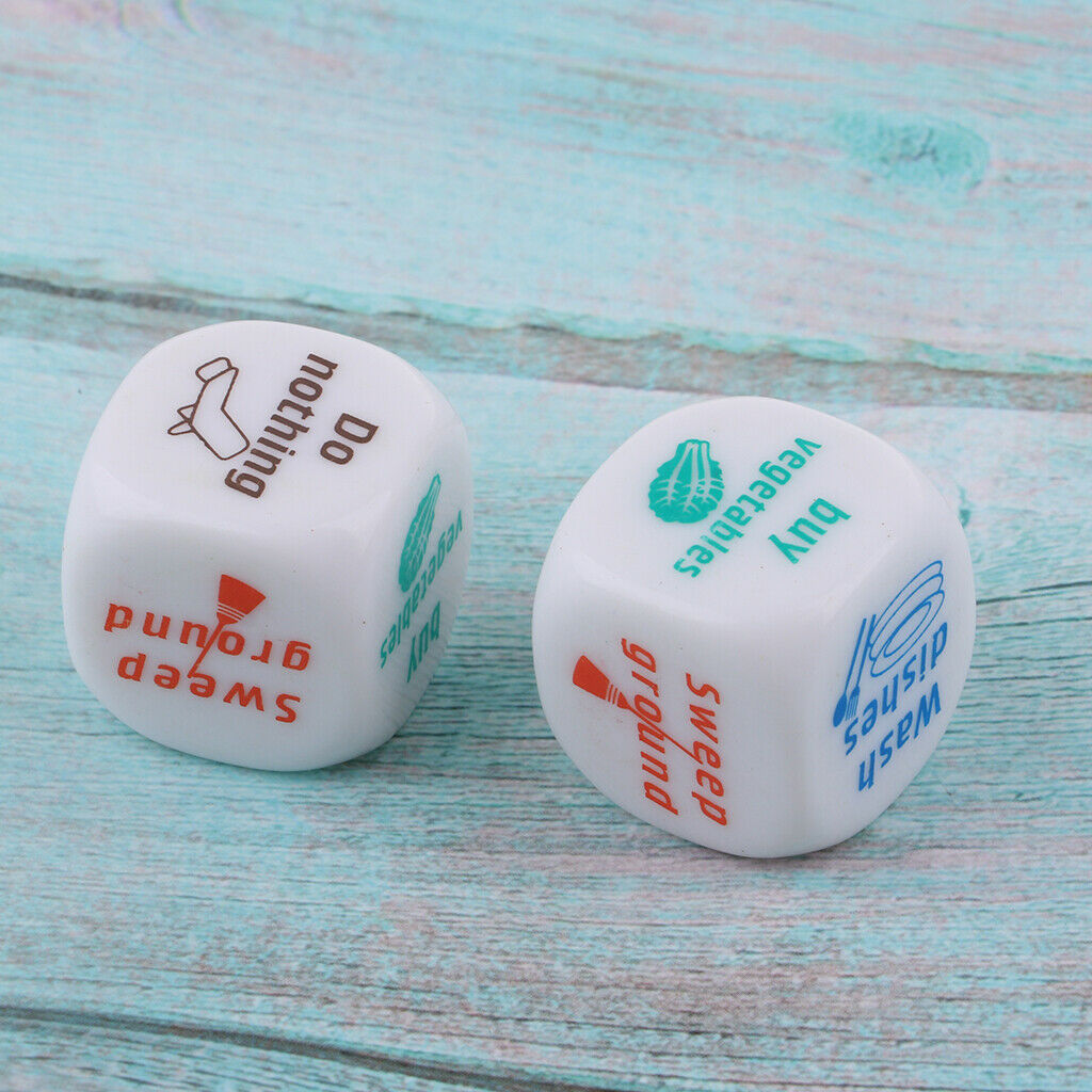 2pcs Green D6 Dice Dice Game With Word And Pattern Housework Distribution Game