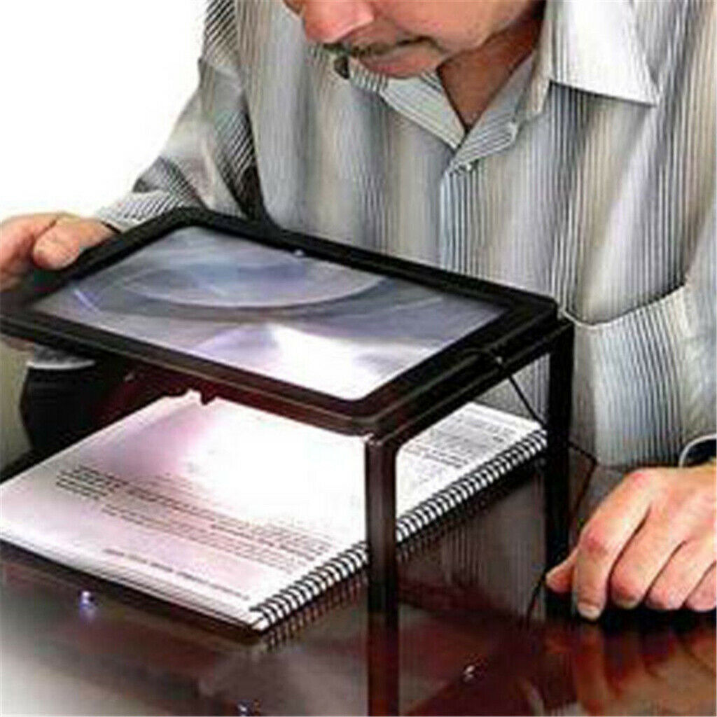Full-page Triple Reading Magnifier with 4 LED Lights for Presbyopia