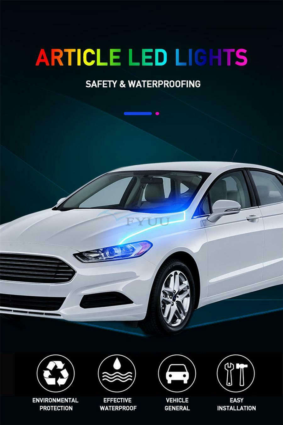 1 Set Left&Right 80CM Vehicle Hood Blue LED Atmosphere Light Strip Universal
