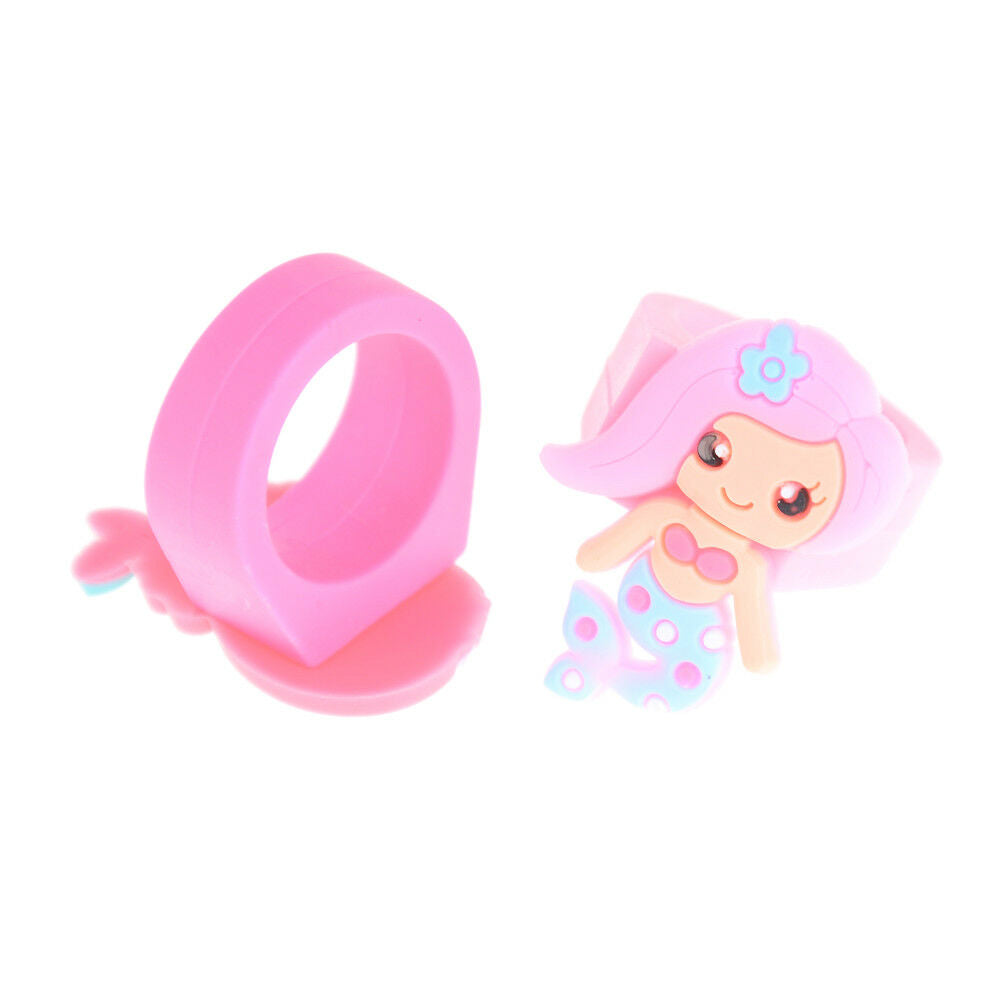5Pcs Pvc Rubber Cartoon Mermaid Princess Kids Rings Children Silicone Rings Pb