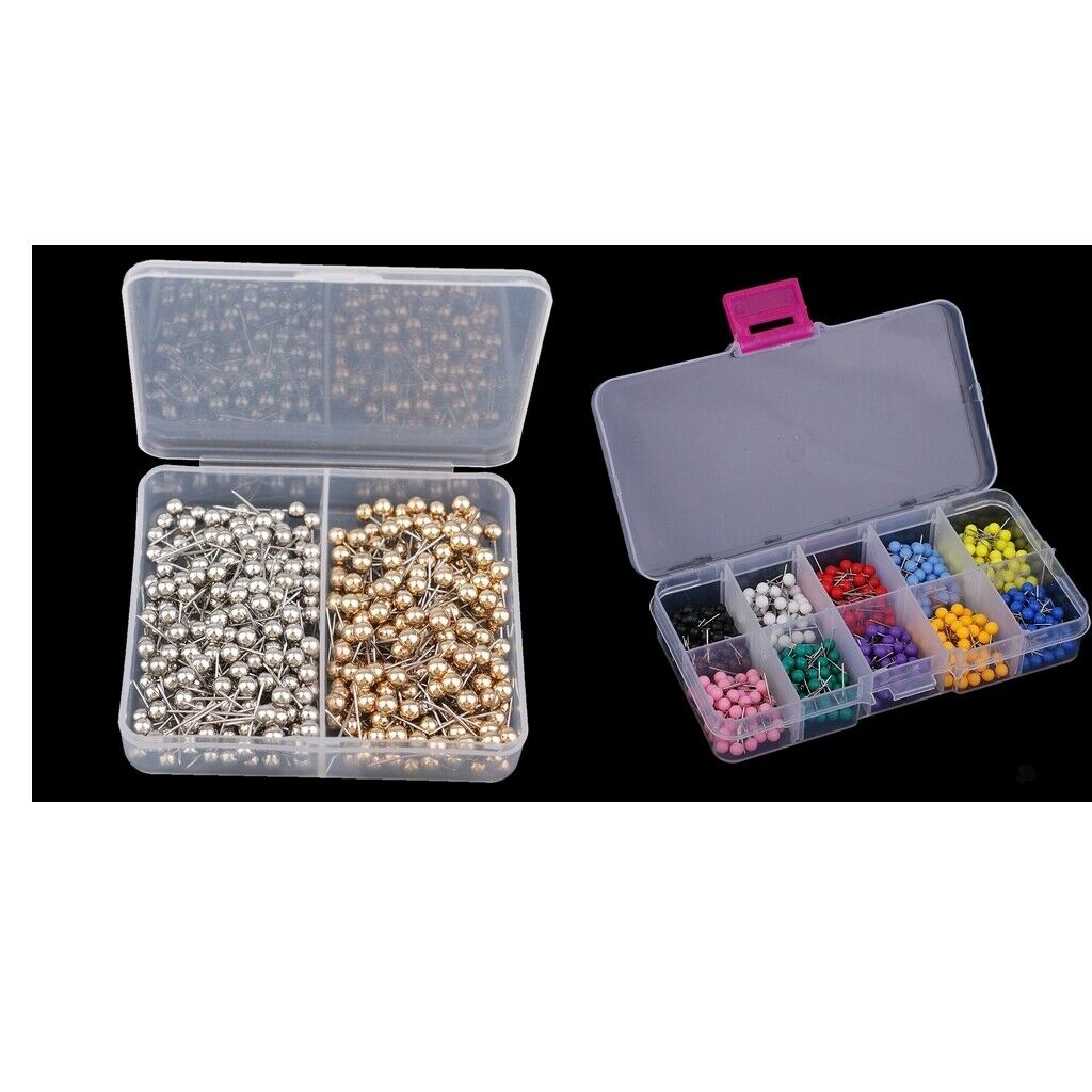 900 Pieces Shiny Colorful Map Tacks Push Pins Plastic Head with Steel Point for