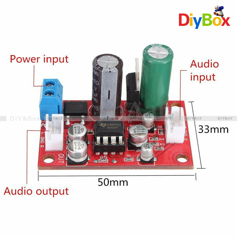 NE5532 Dynamic Microphone Stereo Preamp Amplifier Board DIY DC9-24V AC8-16V