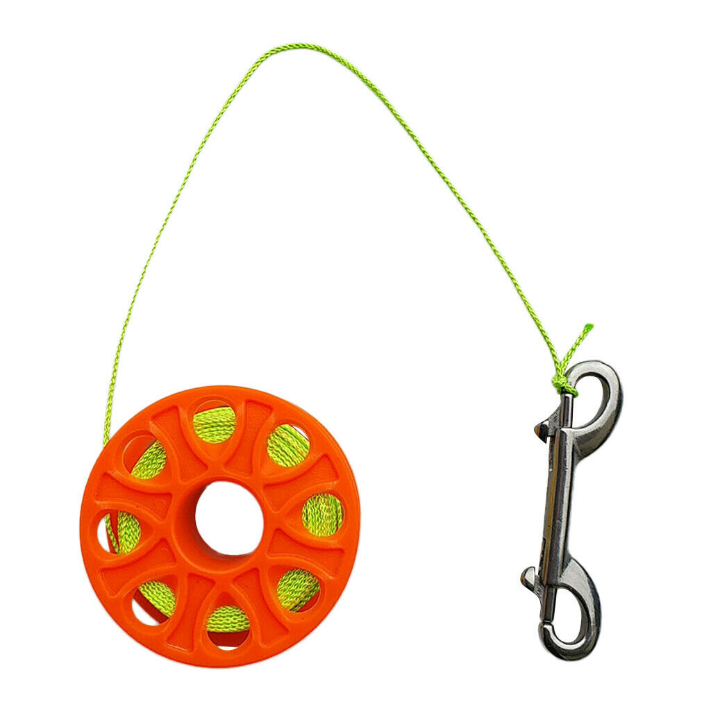18m Finger Spool Reel Scuba Diving with Stainless Steel Bolt Snap Orange