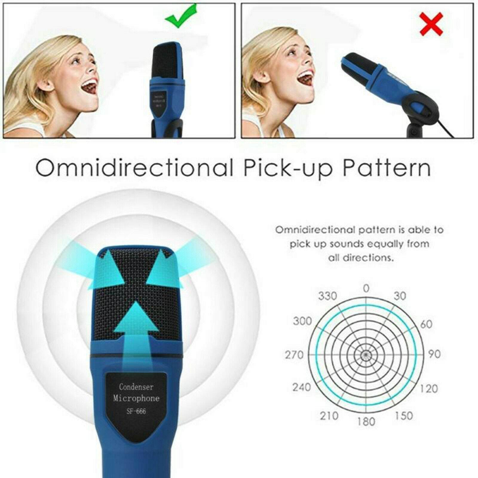 Condenser Studio Microphone Mic with Tripod Stand for Sound Podcast Vocal Record