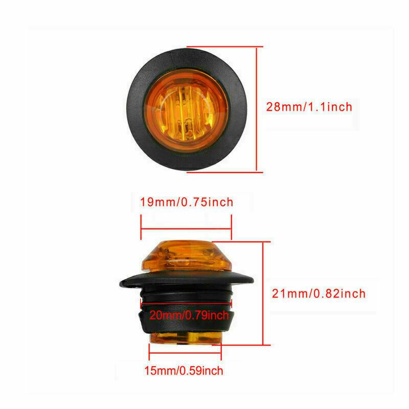 20Pcs Pickup Round Side Marker Light 3/4"LED Bullet Light Truck Trailer Amber