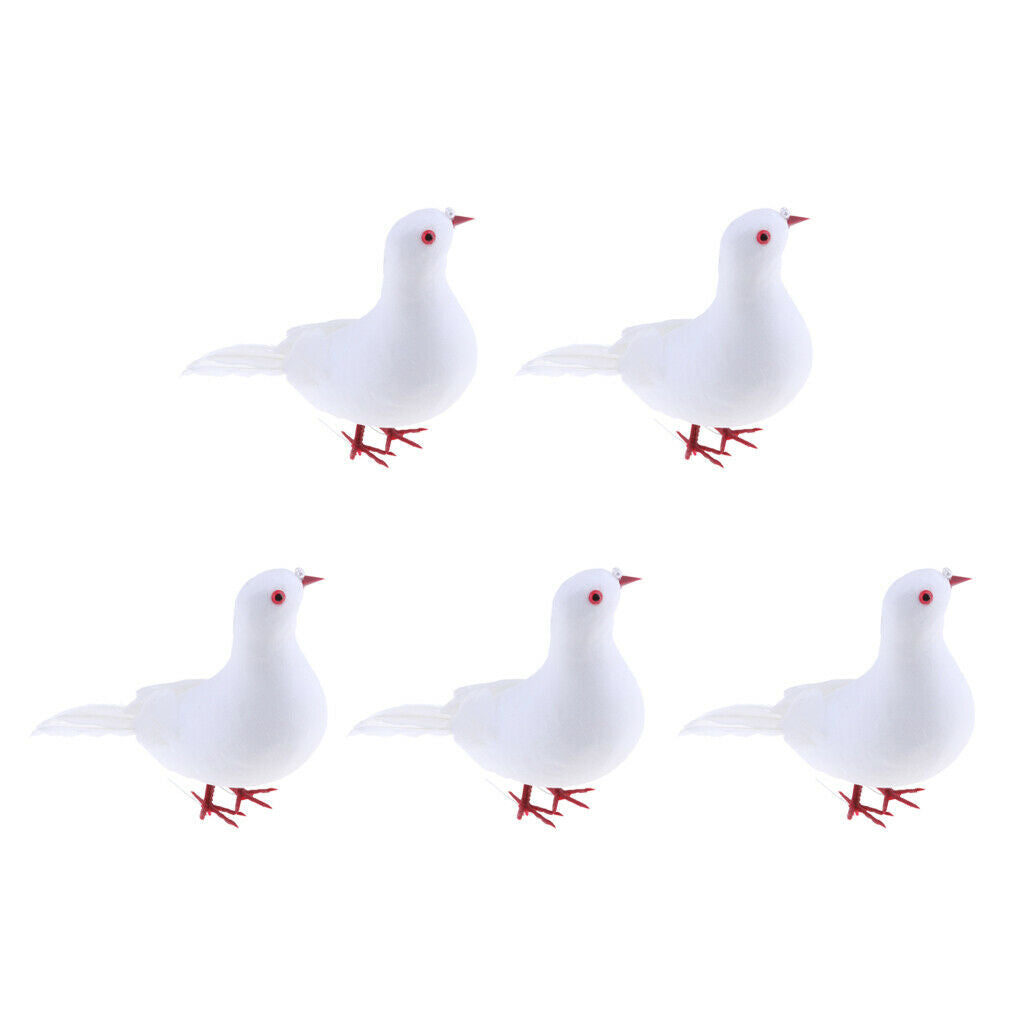 5Pcs Artificial Foam Feather White Doves Birds Craft Birds Home Wedding Decor