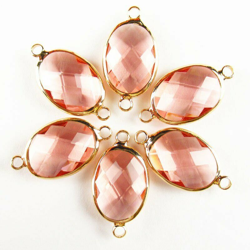 10pcs Wrapped Faceted Orange Titanium Crystal Oval Connector Pendant A-44BBS