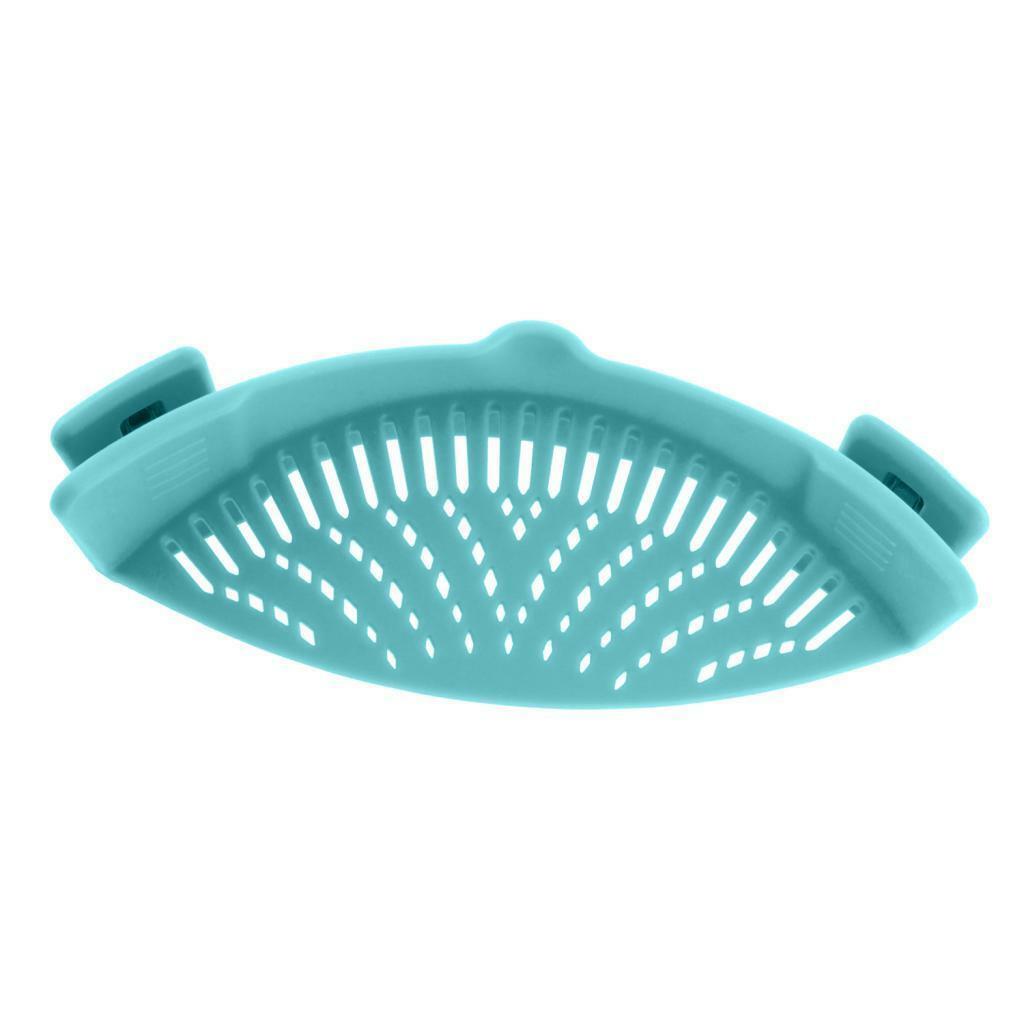 Household Silicone Food Pan Clip Strainer Pot Drainer Drain Rack Light Blue