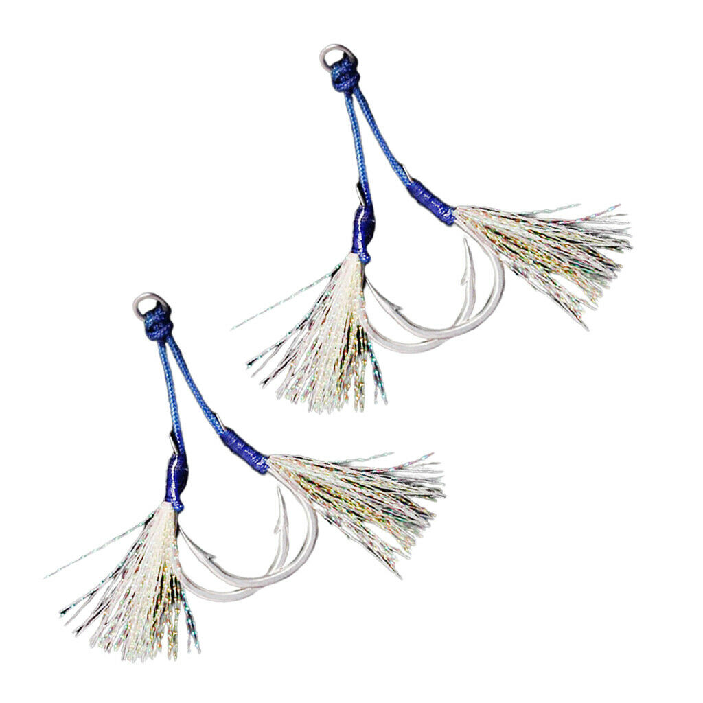 2x Strong Assist Hooks Jigs with Double Hooks Glow Skin Solid  Anti-bite