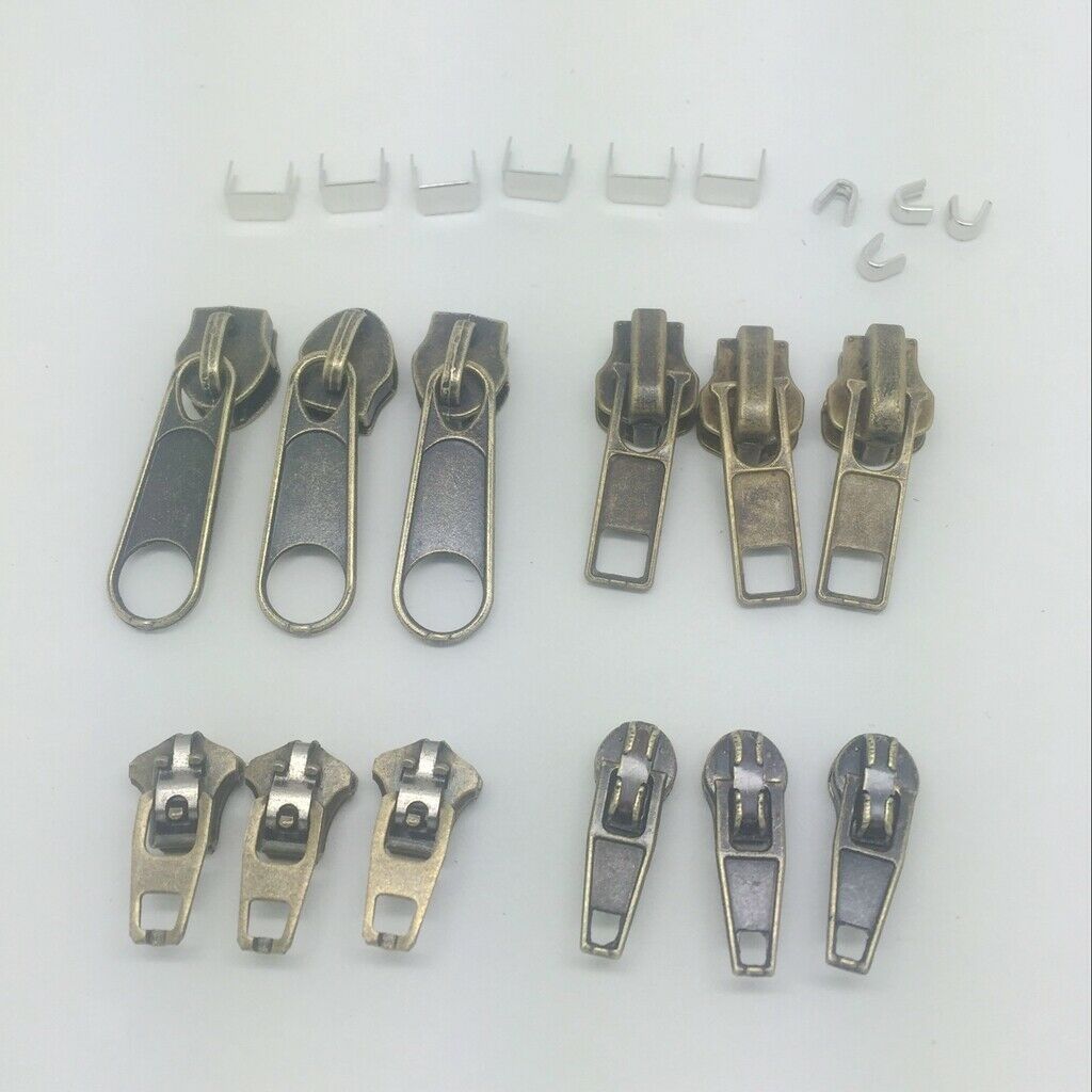 22pcs/set Zip Slider Spiral Zip Fix Zipper Repair Zip Slider Pull Zip Bronze