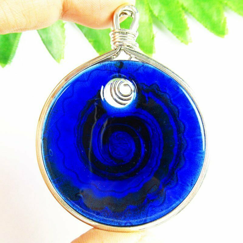 60x47x9mm Wrapped Rainbow Inlaid Lampwork Gslass Round Pendant 30g A-413DP