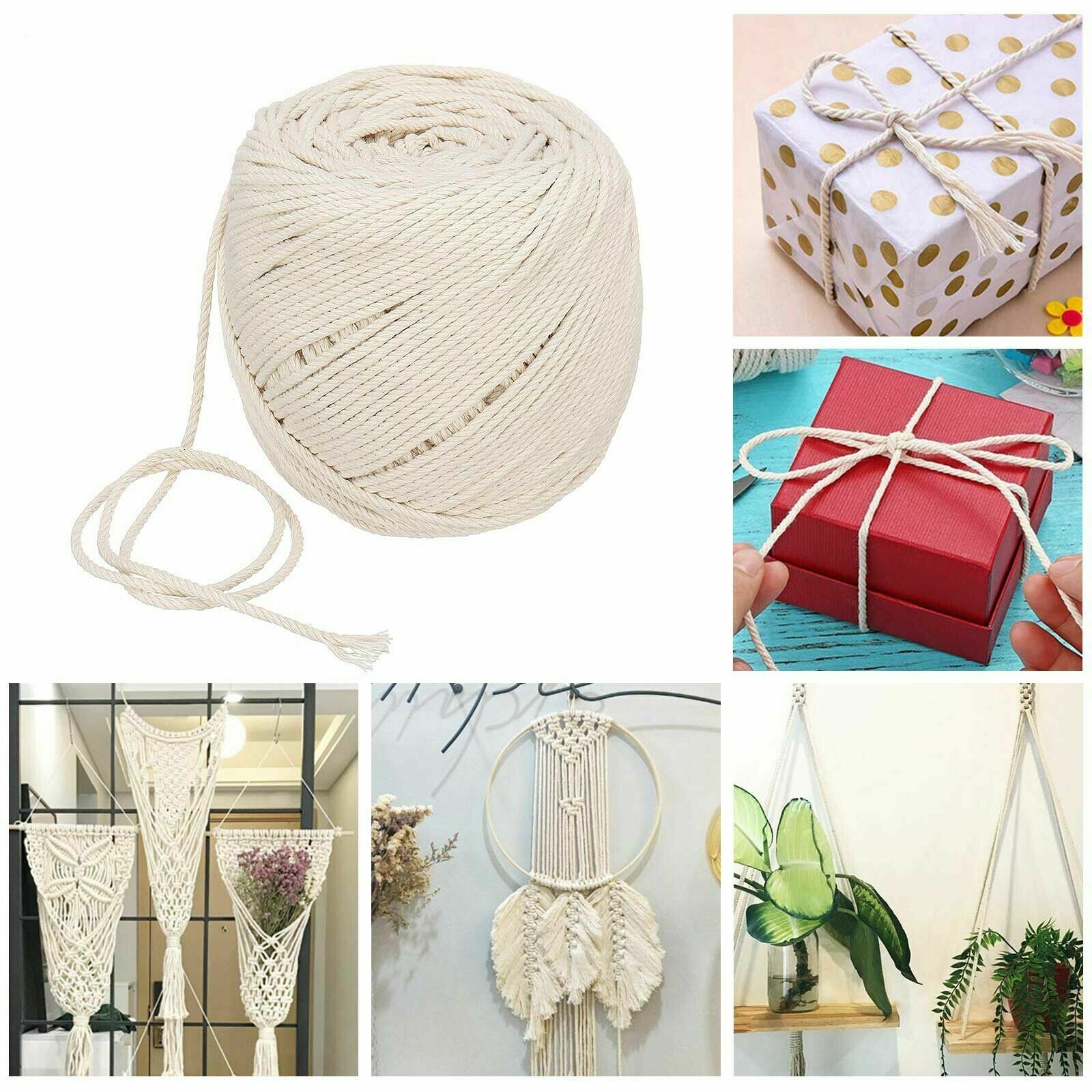 110m Natural Cotton Rope Cord Twine Braided Rope Cord Hand Craft Macrame DIY