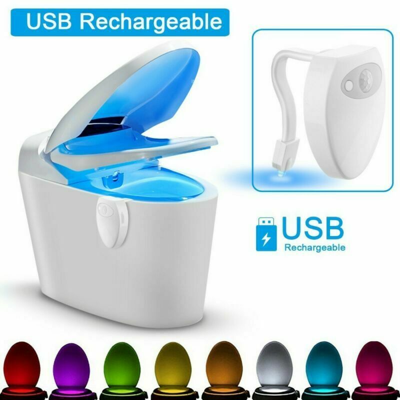 Home 8 Colors USB Rechargeable LED Toilet Bowl Night Light Body Motion Sensor
