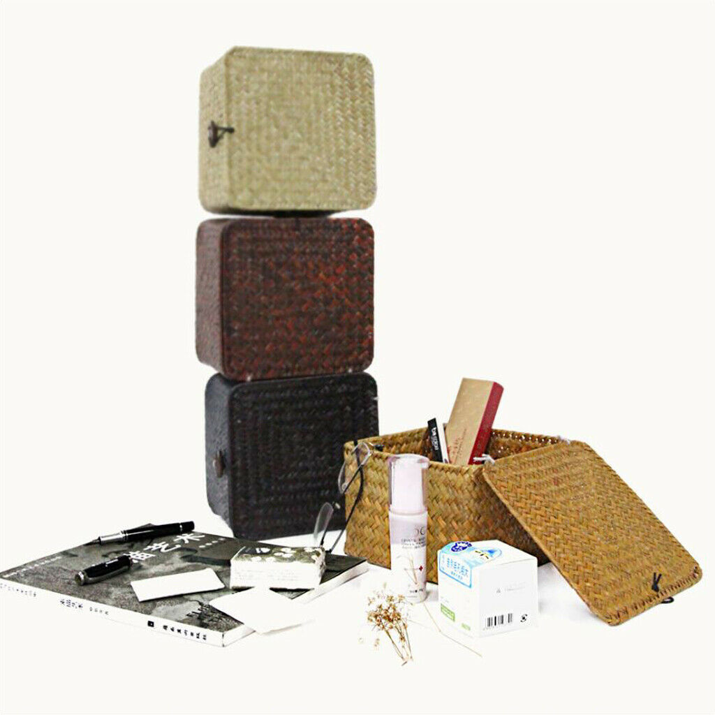 2pcs Seagrass Woven Storage Baskets Bathroom Kitchen Desktop Organizer Box