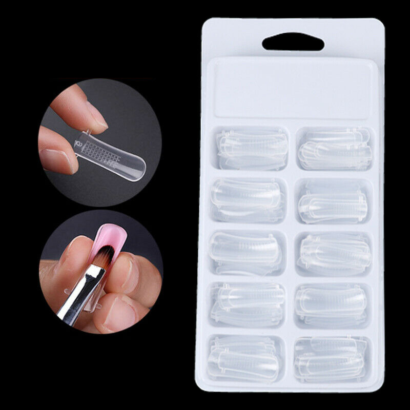100Pc/Box Clear Dual Forms Nails System Full Cover Quick-Building Gel Mold TiWF