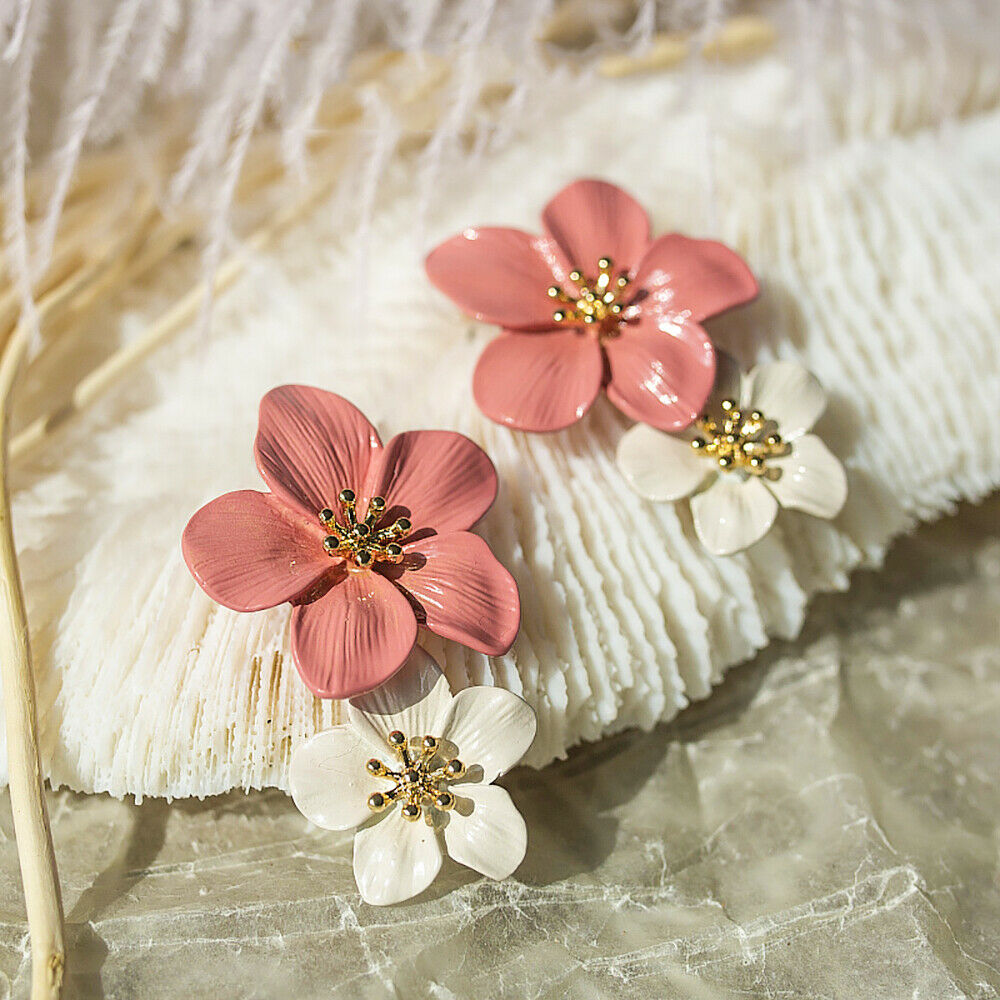 Lovely Women Geometric Flower Earrings Crystal Ear Drop Dangle Stud Jewelry Gift