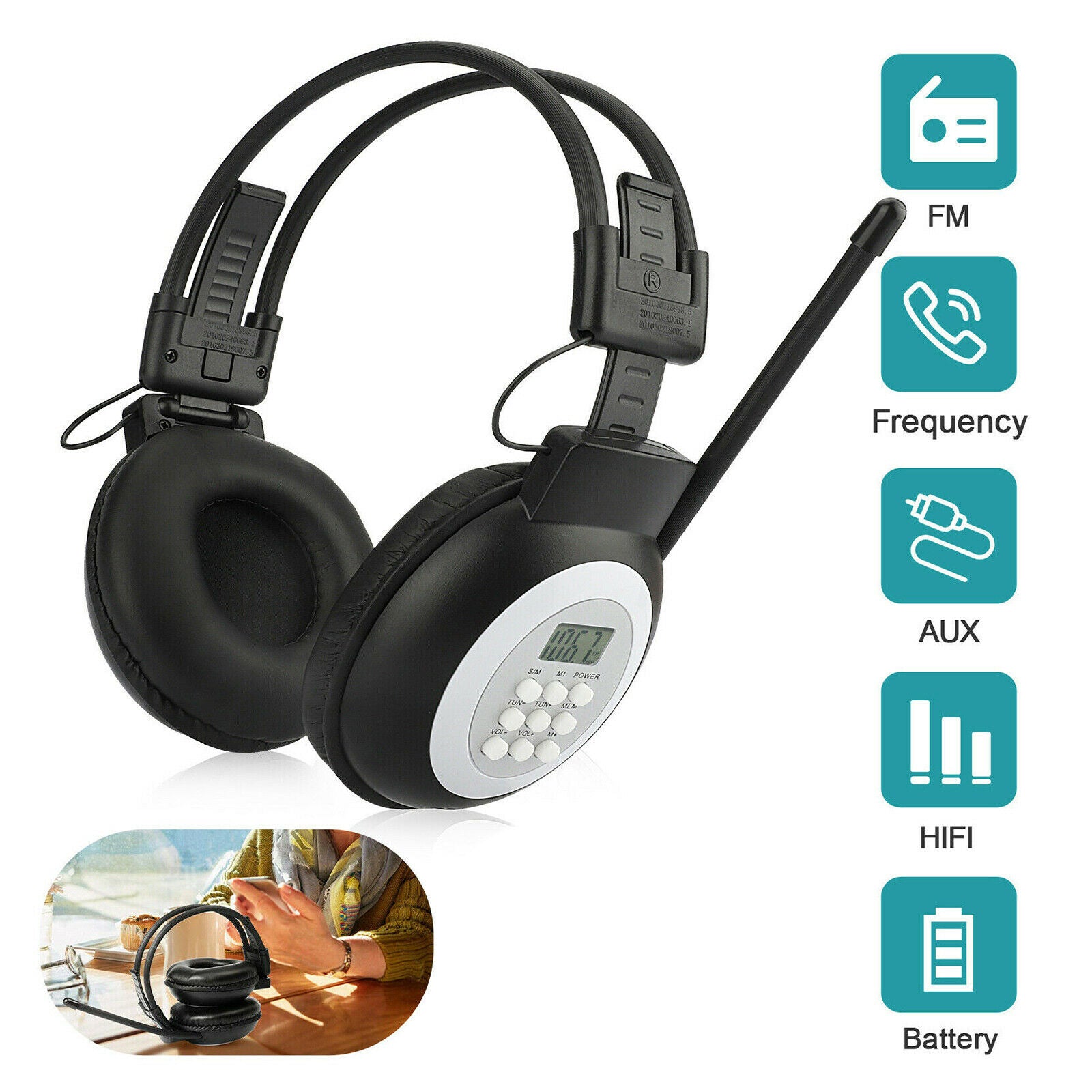 Portable Personal FM Radio Headphones , Wireless Headset with Radio Built