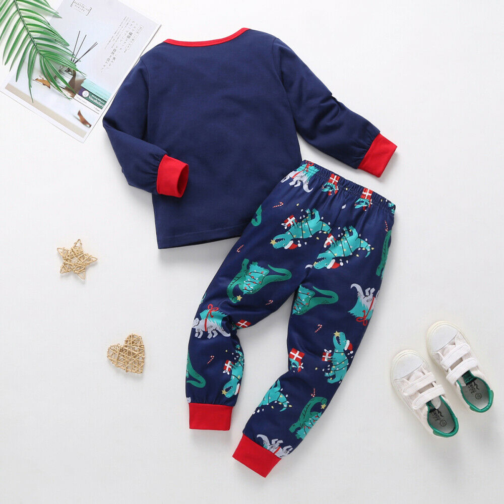 Baby Kids Christmas Pajamas Set Dinosaur Print Sleepwear Homewear Clothes Suit