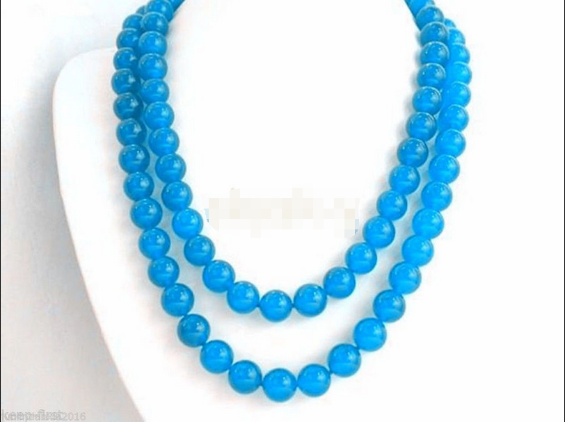Natural 10mm South African Blue Topaz Gems Round Beads Necklace 37" AAA