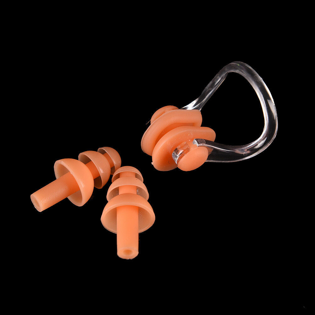 Orange Waterproof Soft Silicone Swimming Set Nose Clip + Ear Plug Kits Bo.l8
