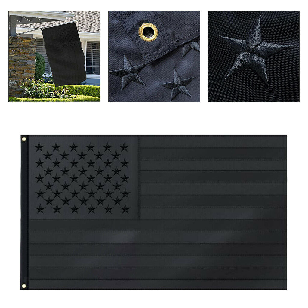 1pc Durable All Black American Flag 3x5 ft Embroidered US USA Flags 90x150cm