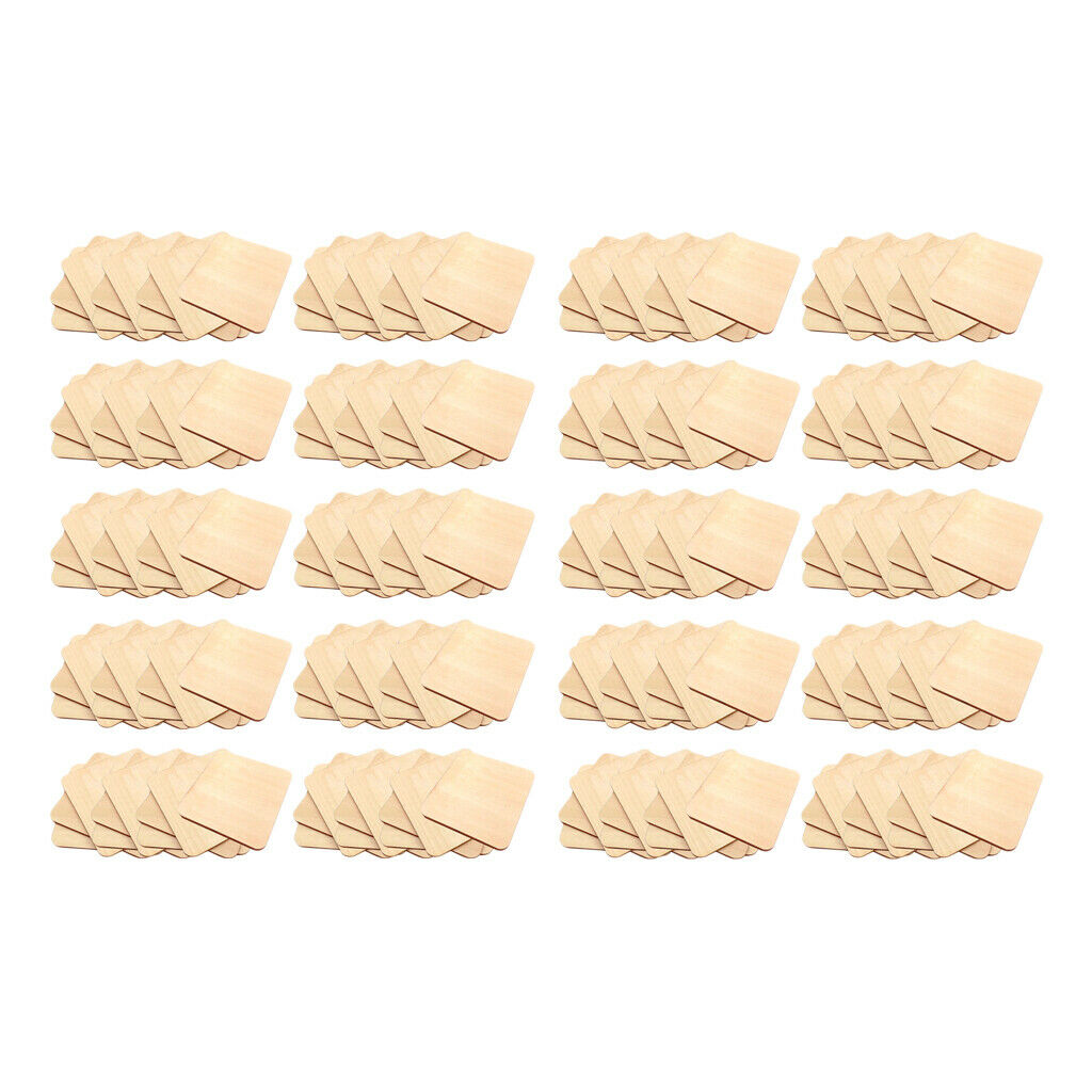 200Pcs Square Natural Smooth Wooden Pieces Wood Board DIY Craft 0.8inch