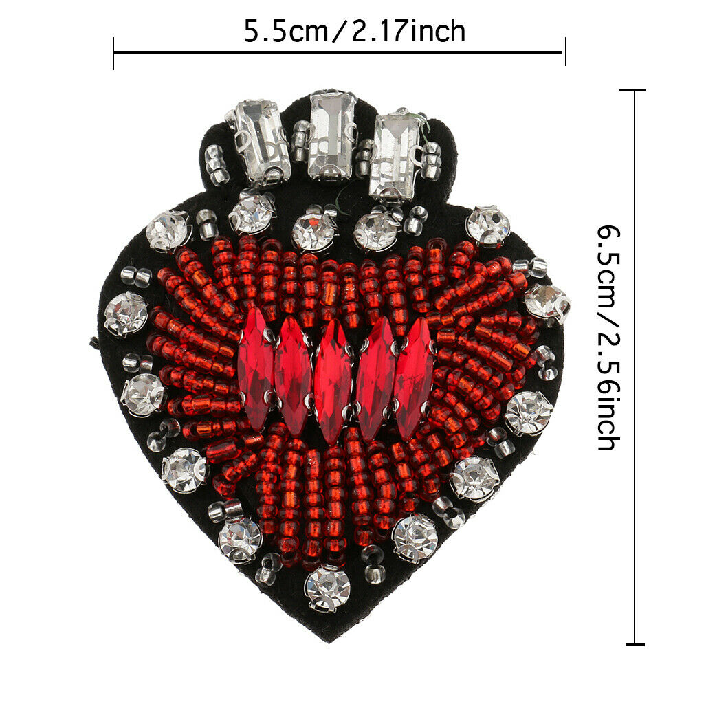 Love Heart Shape Rhinestone Beads Patch Applique Stiker DIY Sweater Scarf