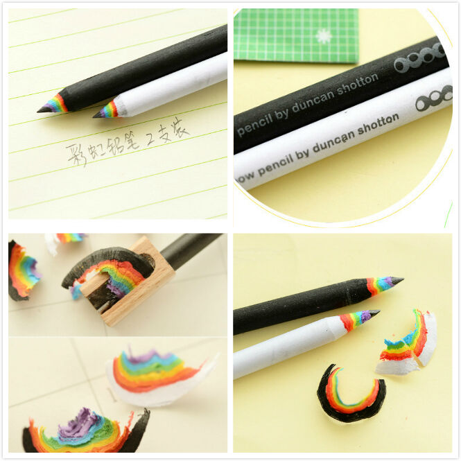 2Piece Black and White Rainbow Pencil Drawing Painting Pencils Office Stationery